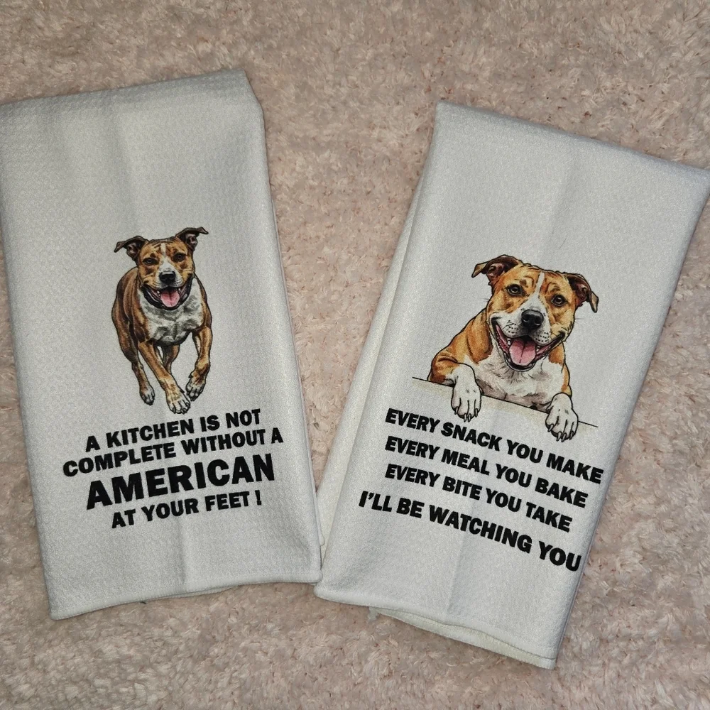 American pit bull Dog Print Kitchen Towels set - White